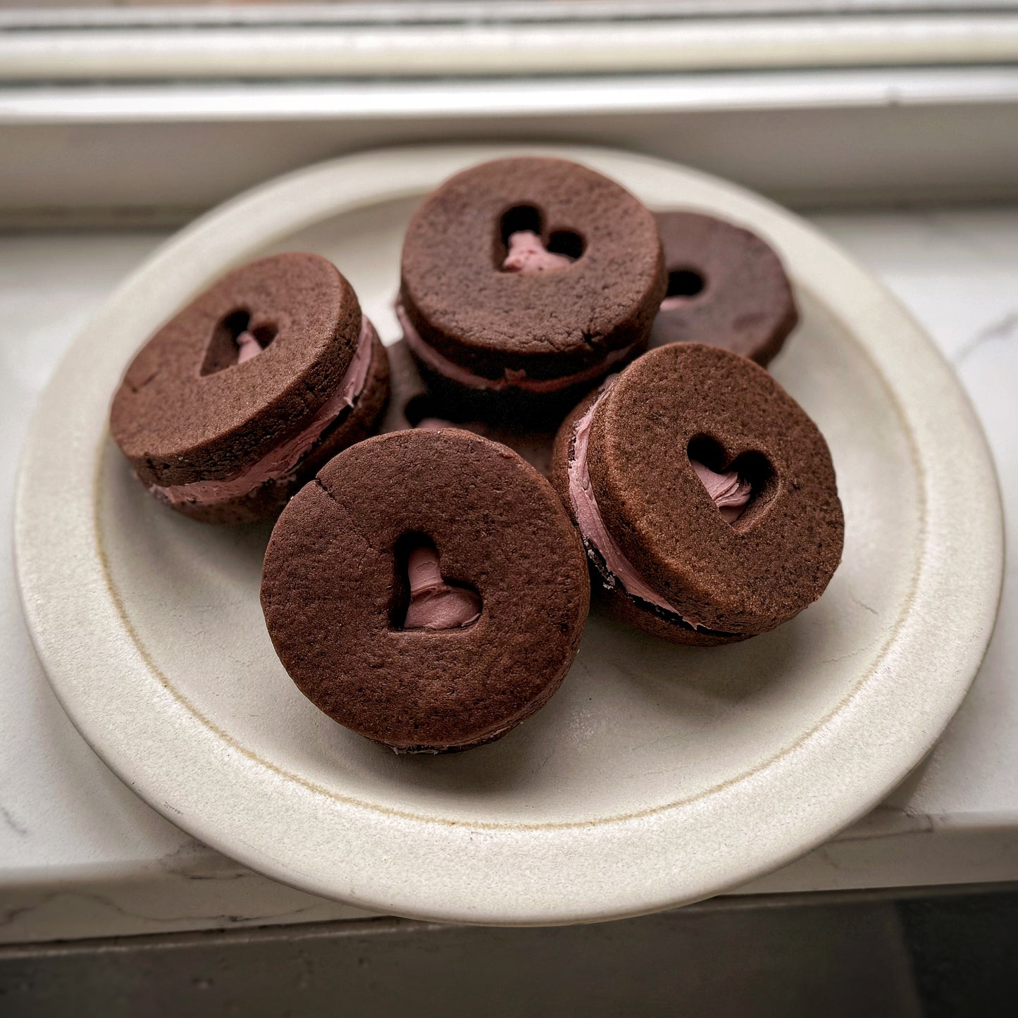 Cocoa & Raspberry Ganache Sandwich Cookies